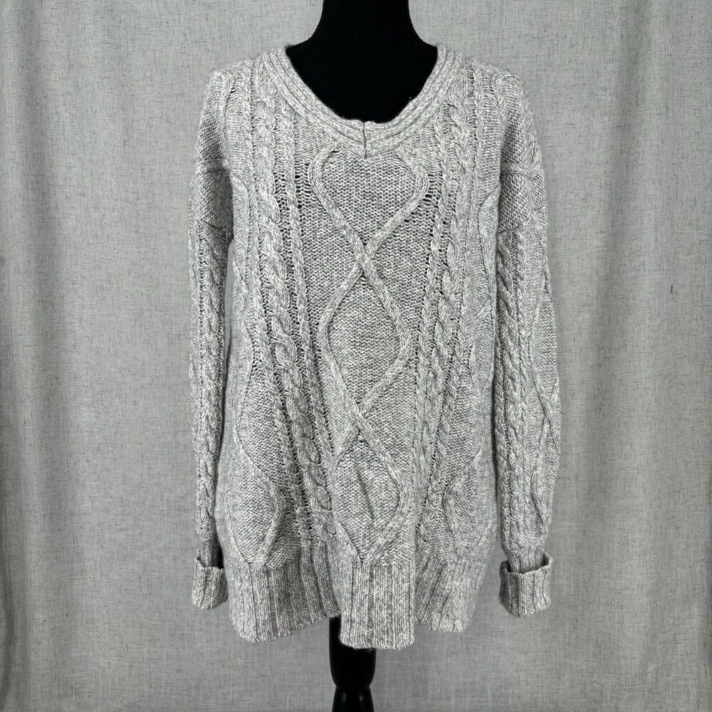 Brown‎ Allan Knit Sweater Grey Wool Cashmere Blend Oversized Cabincore Cozy XS